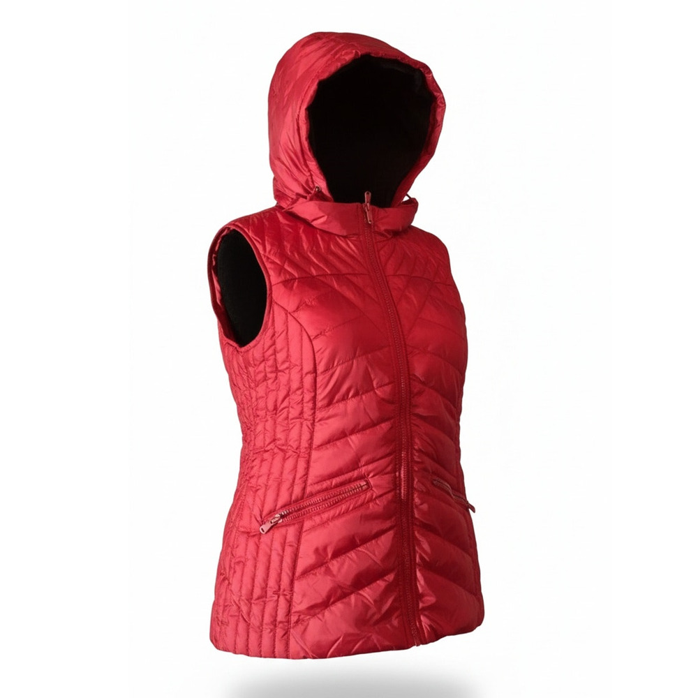 Pink Envelope Women's Hooded Quilted Puffer Vest Red Full Zip Pockets Medium‎